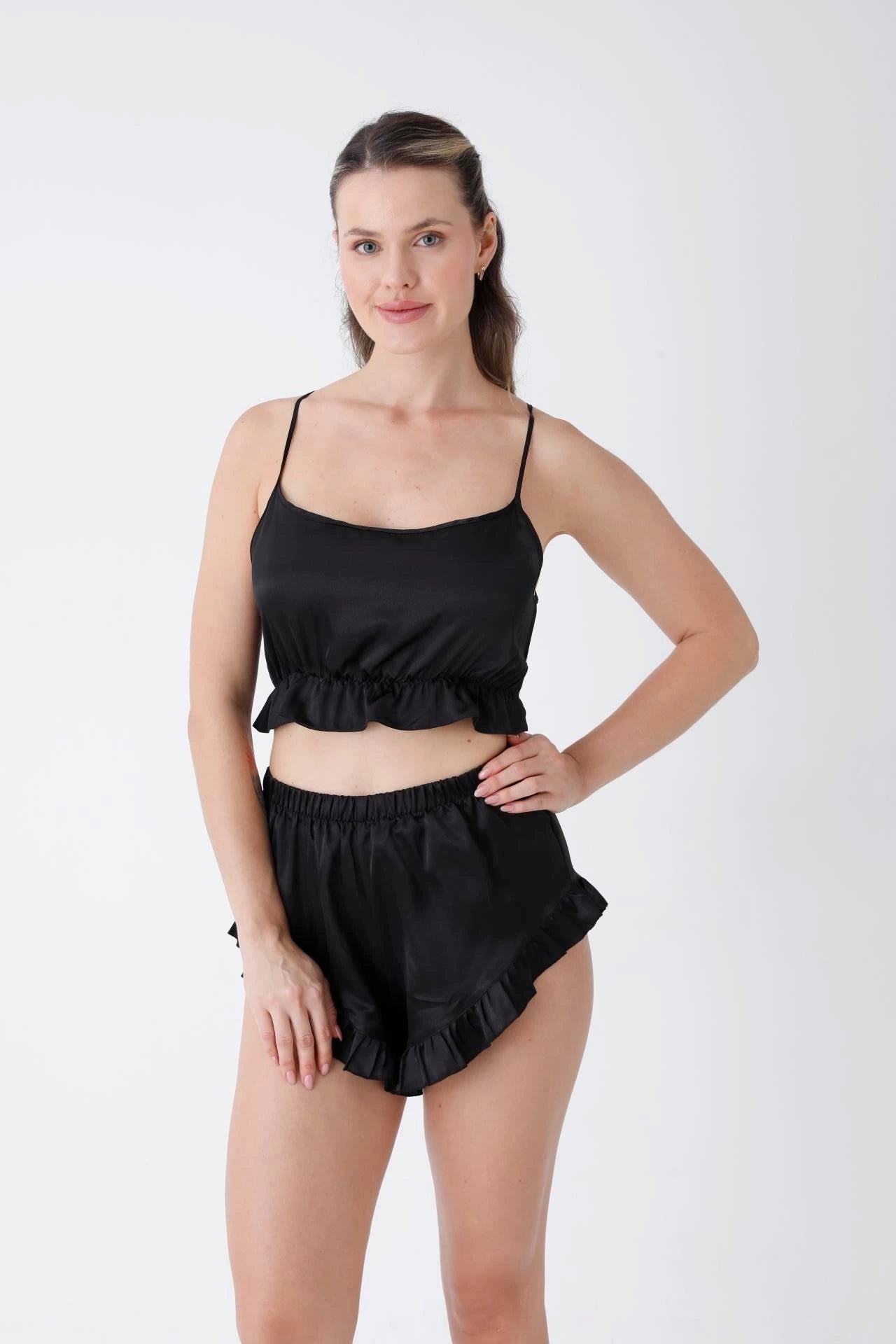 Bridal Glamour 8-Piece skin Nightdress for Women (Black)