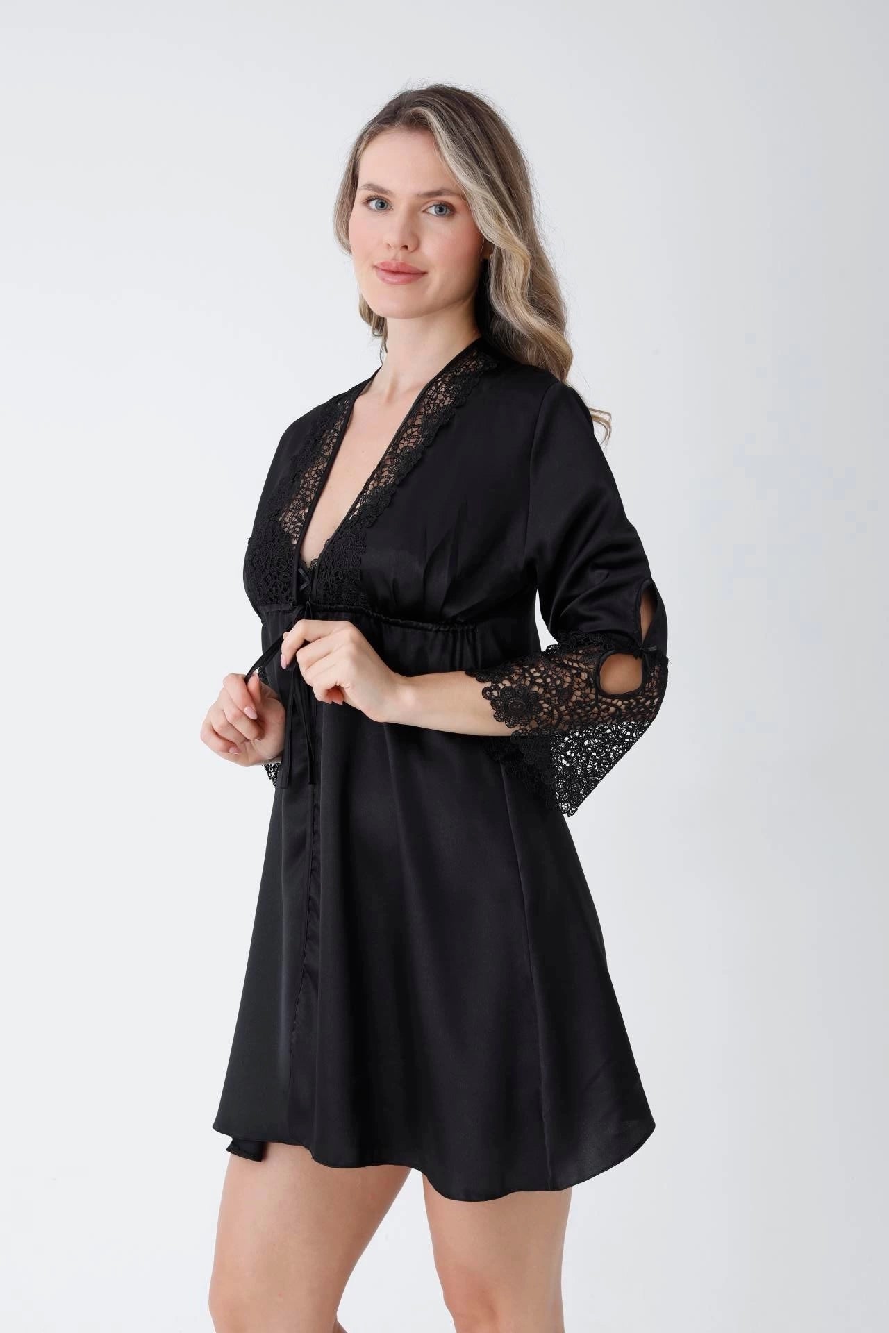 Bridal Glamour 8-Piece skin Nightdress for Women (Black)