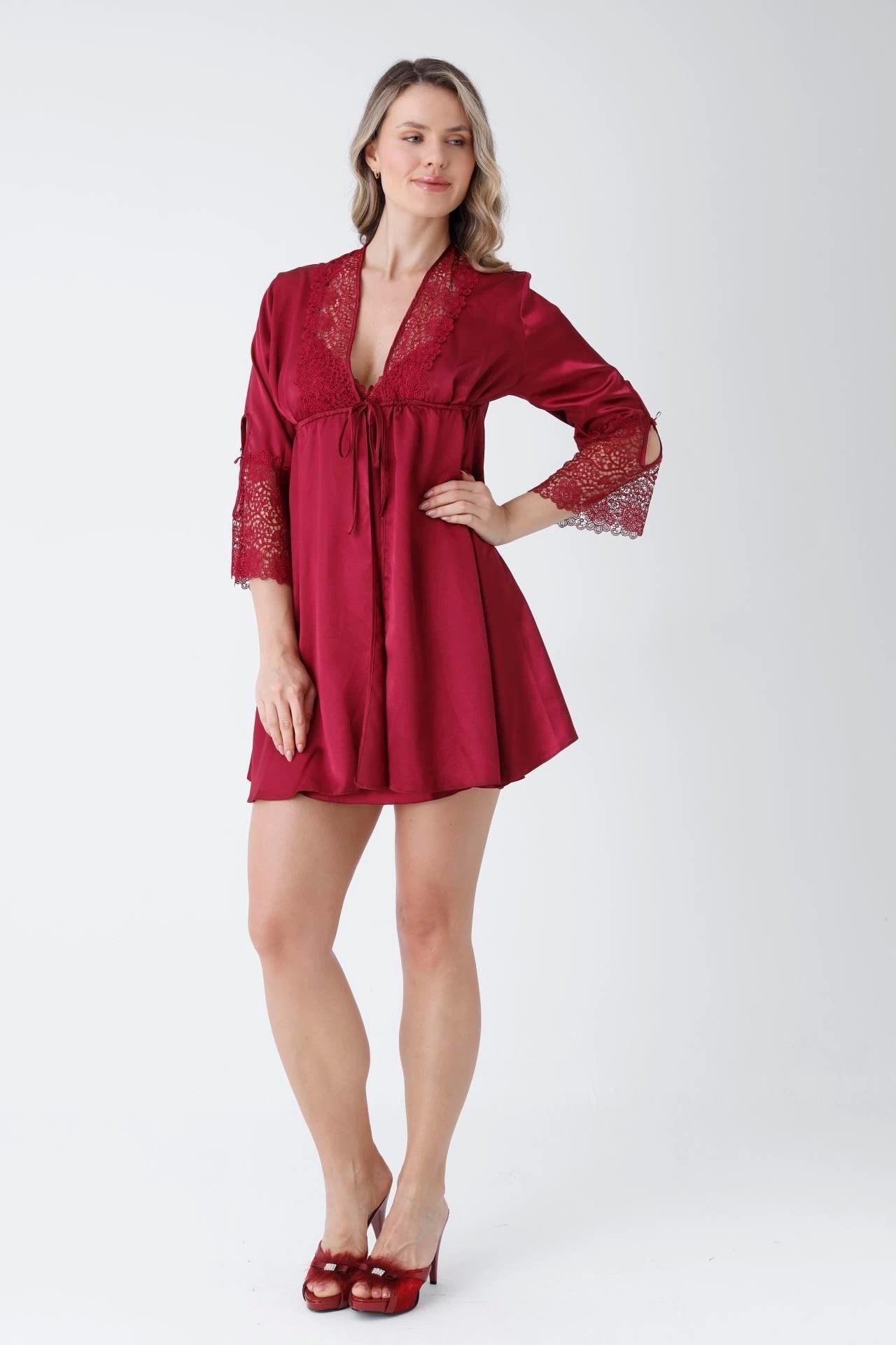 Bridal Glamour 8-Piece skin Nightdress for Women (Maroon)