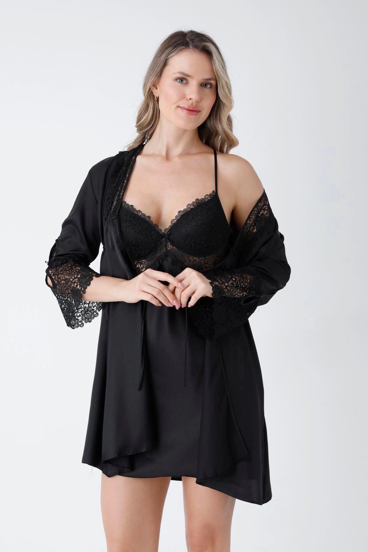 Bridal Glamour 8-Piece skin Nightdress for Women (Black)