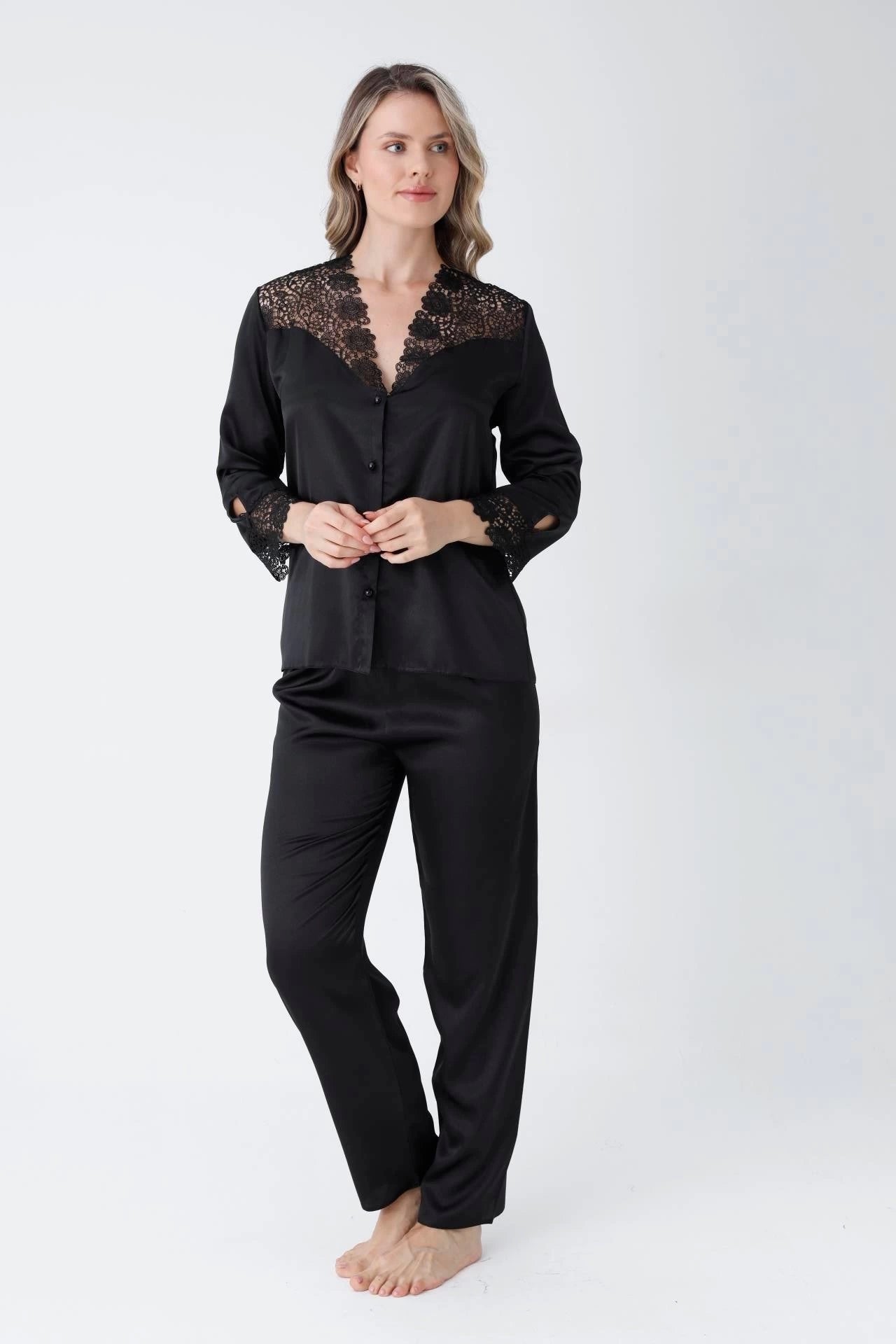 Bridal Glamour 8-Piece skin Nightdress for Women (Black)