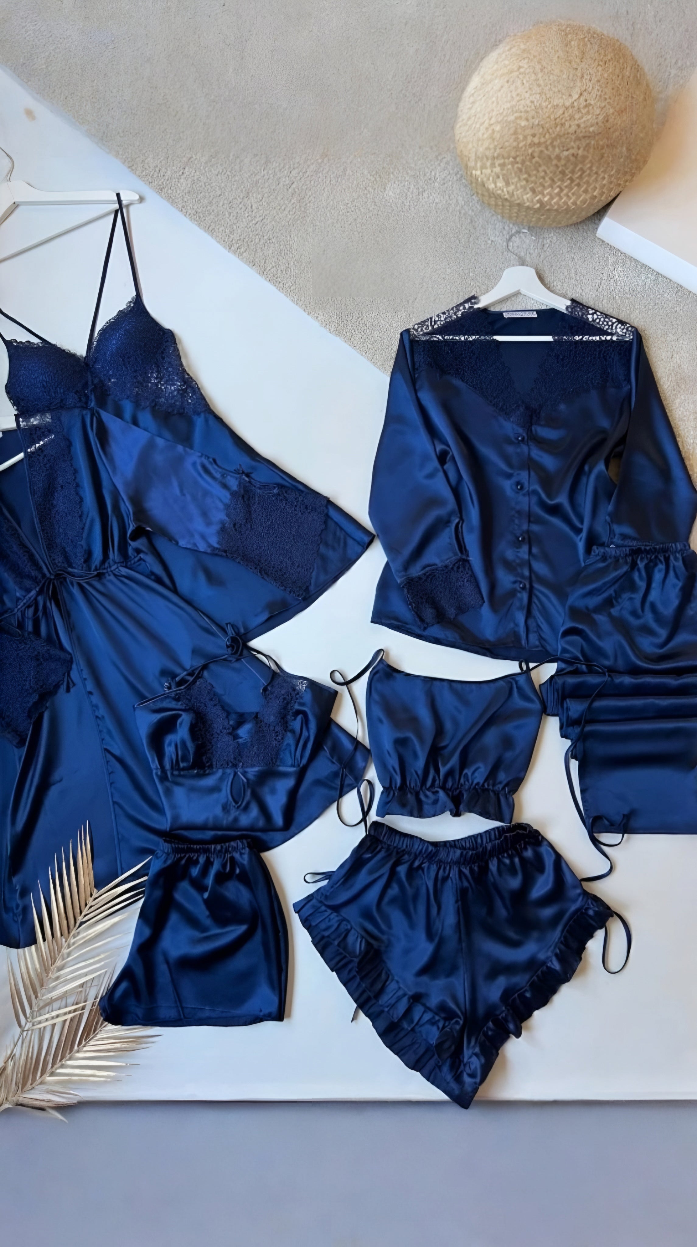 Bridal Glamour 8-Piece skin Nightdress for Women (Navy Blue)
