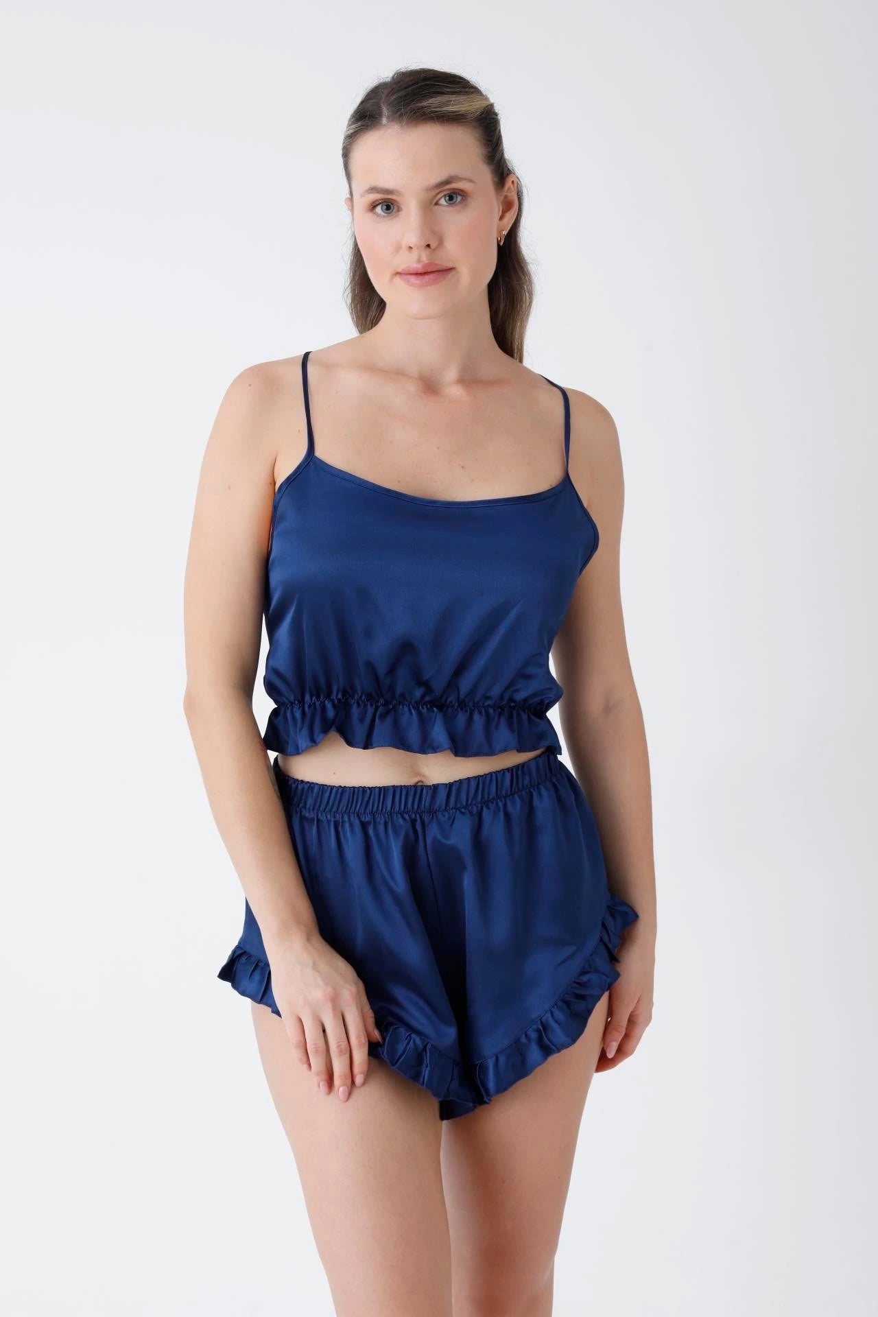 Bridal Glamour 6-Piece skin Nightdress for Women (Navy Blue)
