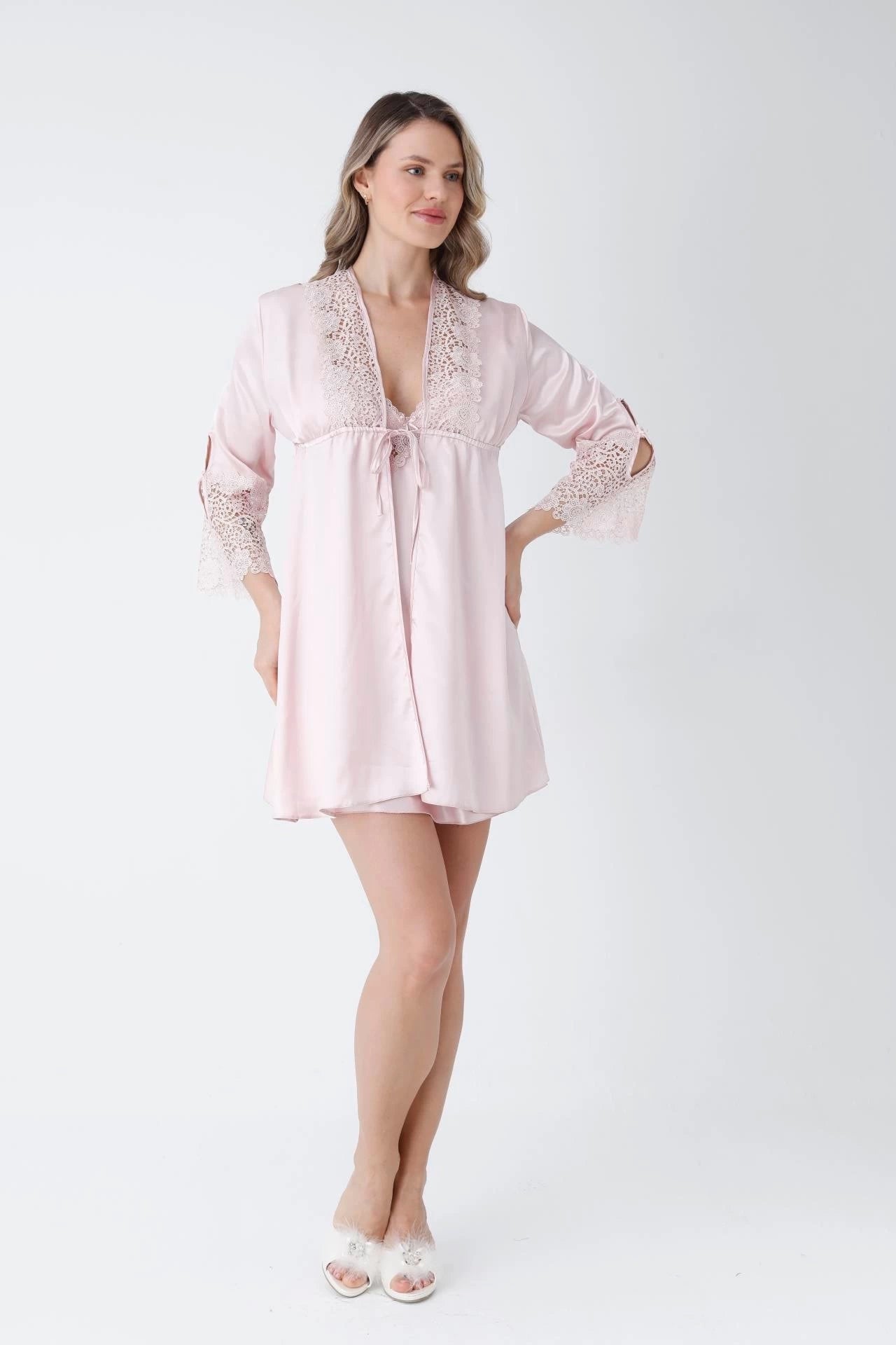Bridal Glamour 8-Piece skin Nightdress for Women (Pink)