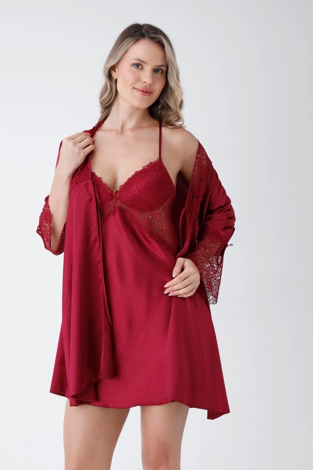 Bridal Glamour 8-Piece skin Nightdress for Women (Maroon)