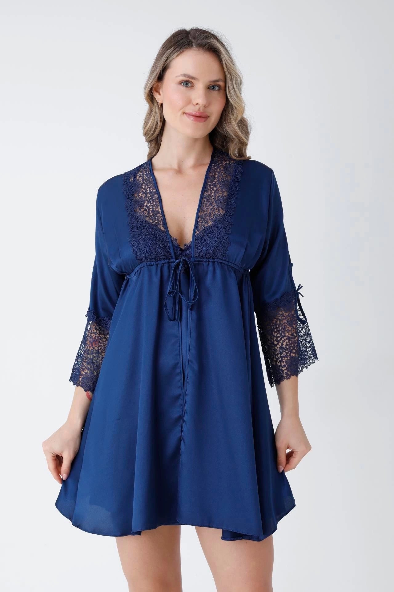 Bridal Glamour 6-Piece skin Nightdress for Women (Navy Blue)