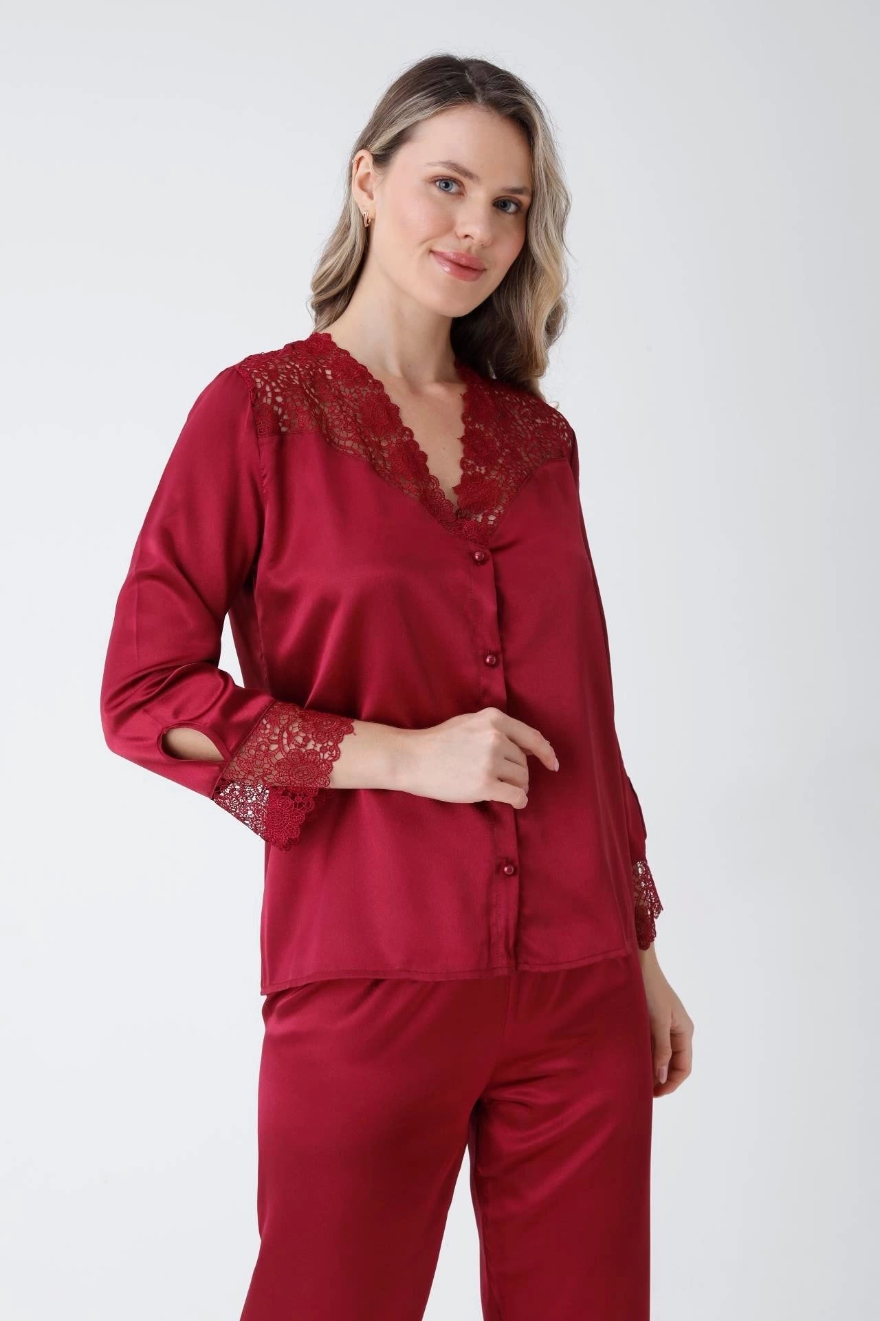 Bridal Glamour 8-Piece skin Nightdress for Women (Maroon)
