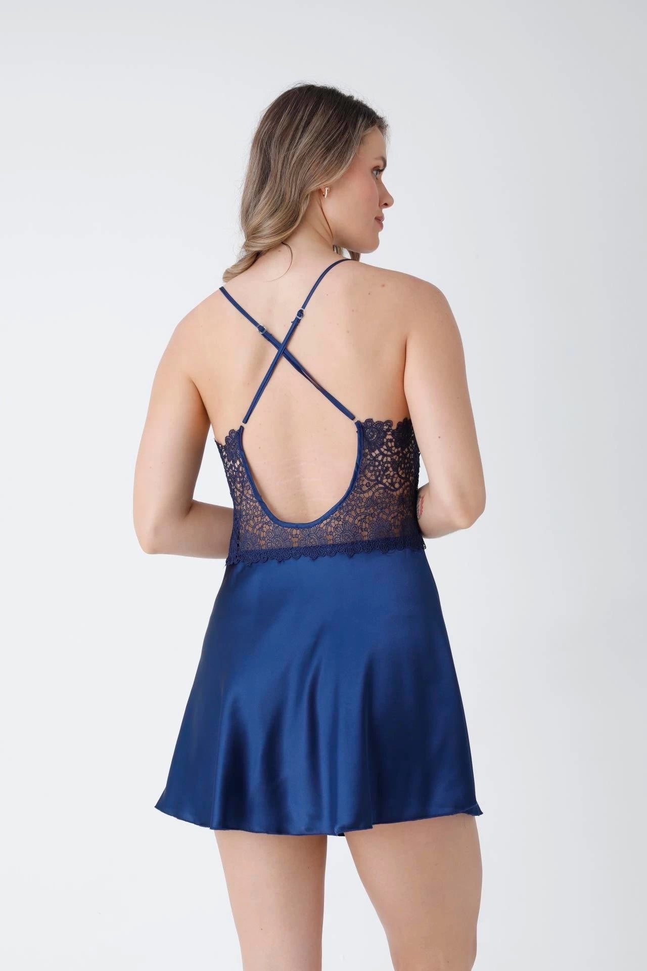 Bridal Glamour 6-Piece skin Nightdress for Women (Navy Blue)
