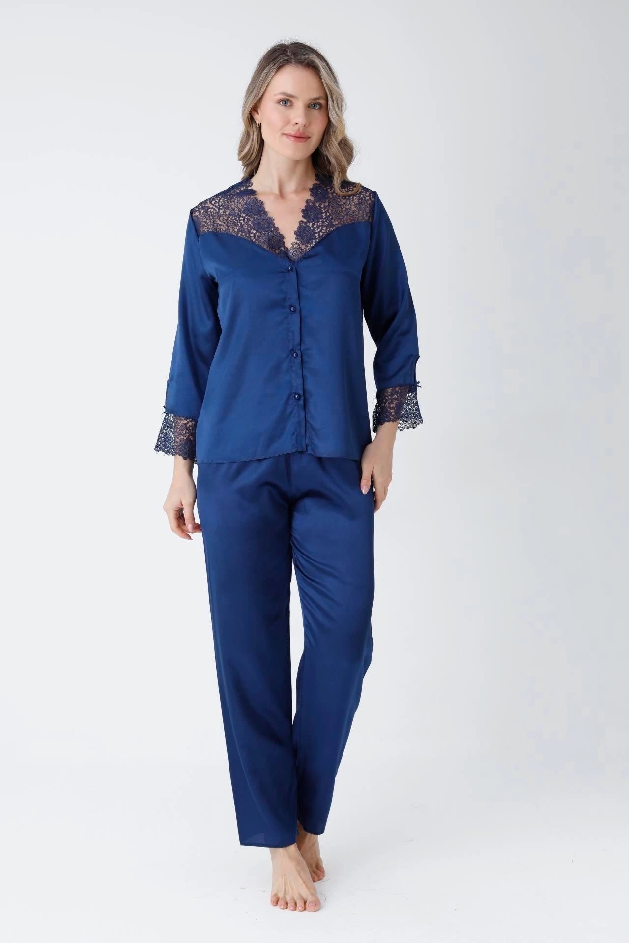 Bridal Glamour 6-Piece skin Nightdress for Women (Navy Blue)