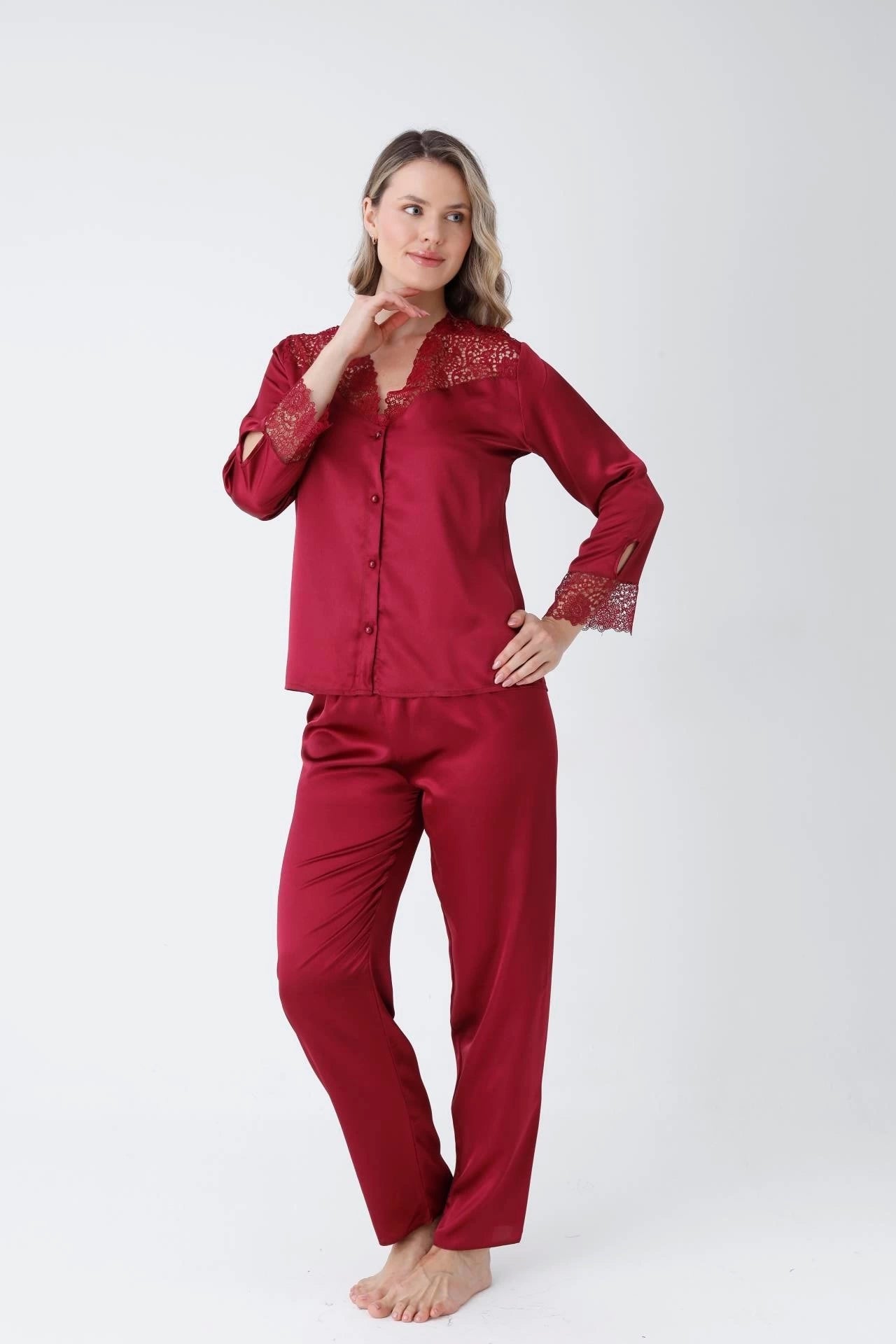 Bridal Glamour 8-Piece skin Nightdress for Women (Maroon)