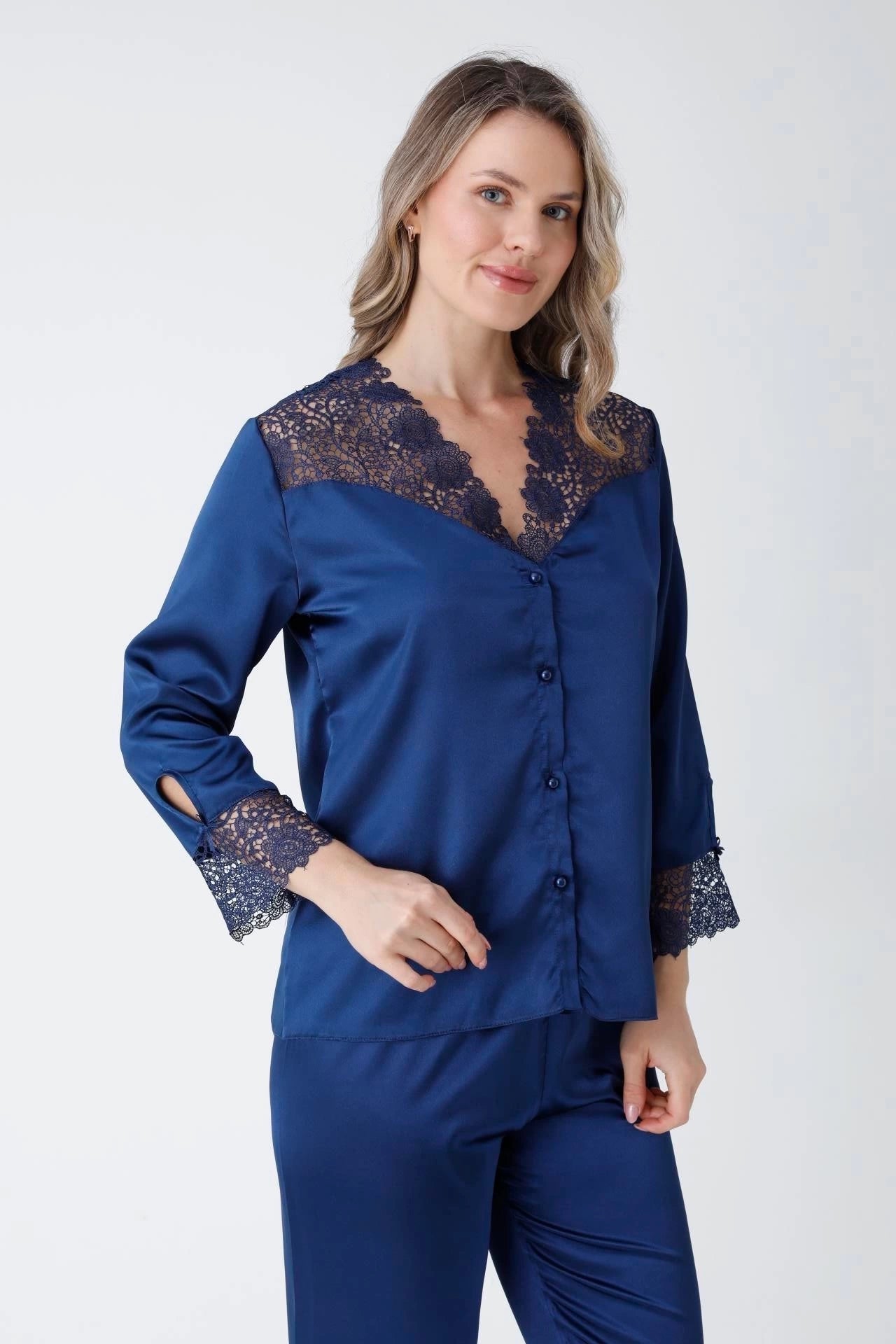 Bridal Glamour 6-Piece skin Nightdress for Women (Navy Blue)