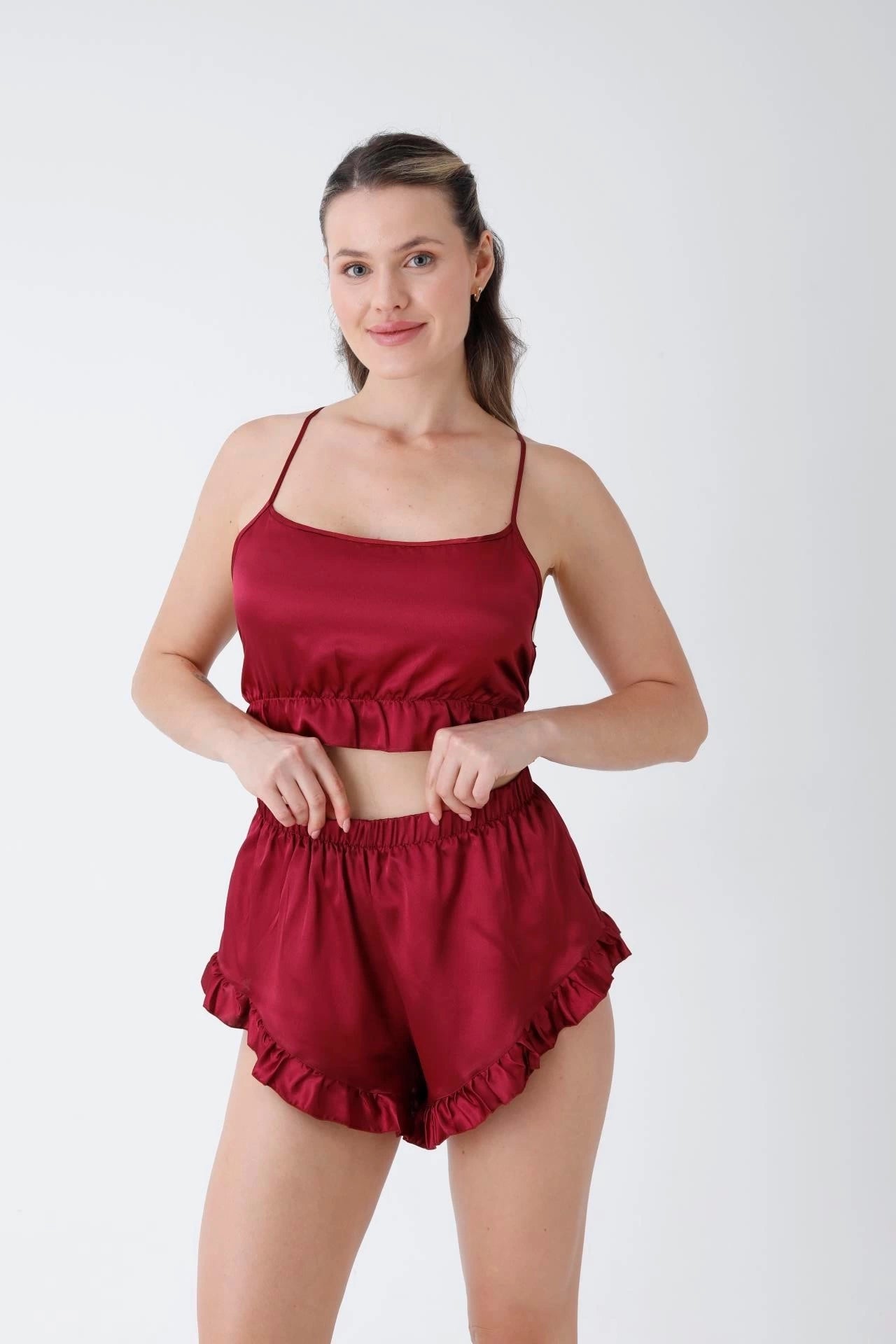 Bridal Glamour 8-Piece skin Nightdress for Women (Maroon)