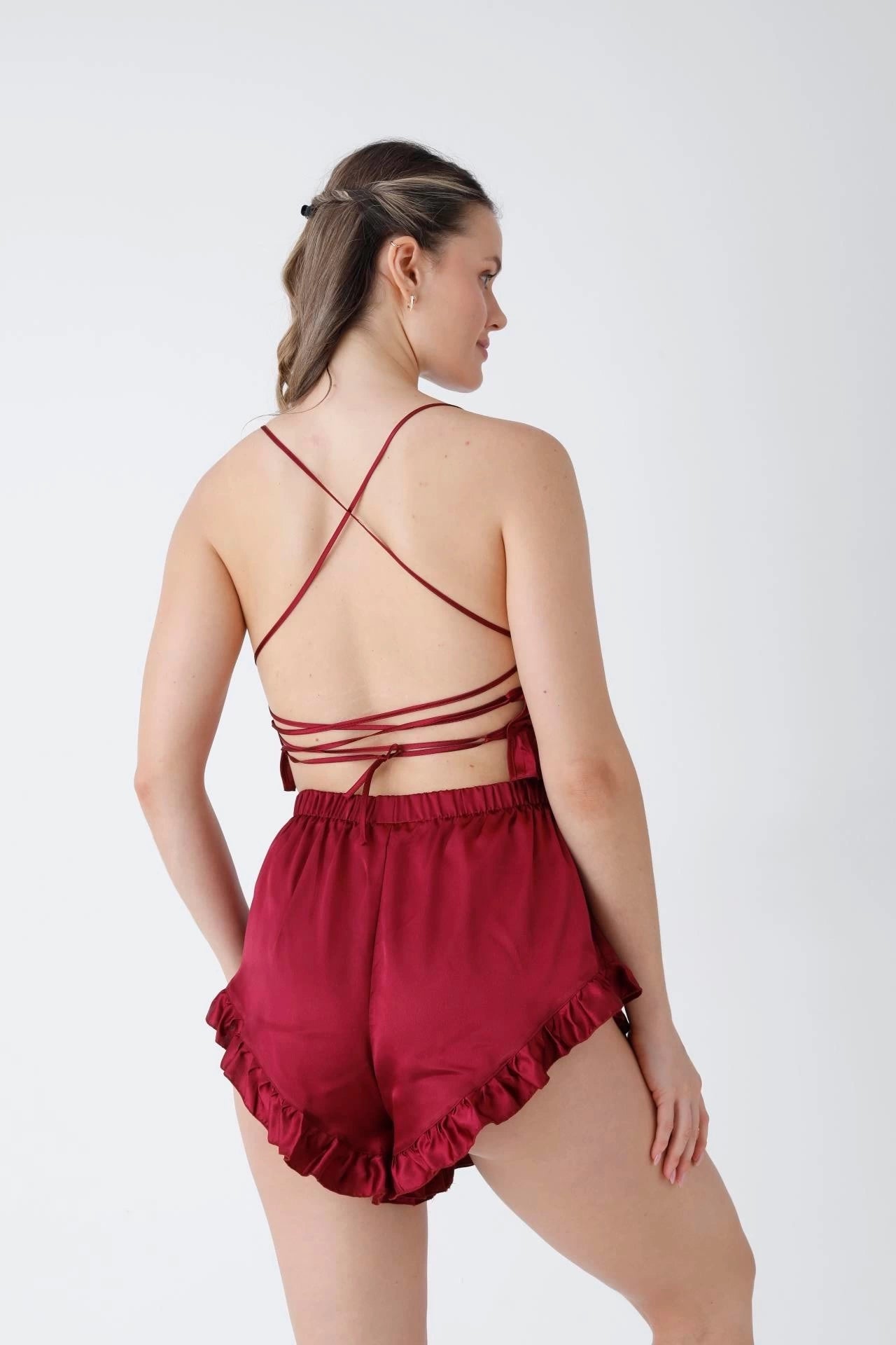 Bridal Glamour 8-Piece skin Nightdress for Women (Maroon)