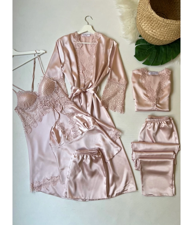 Bridal Glamour 6-Piece skin Nightdress for Women (Pink)